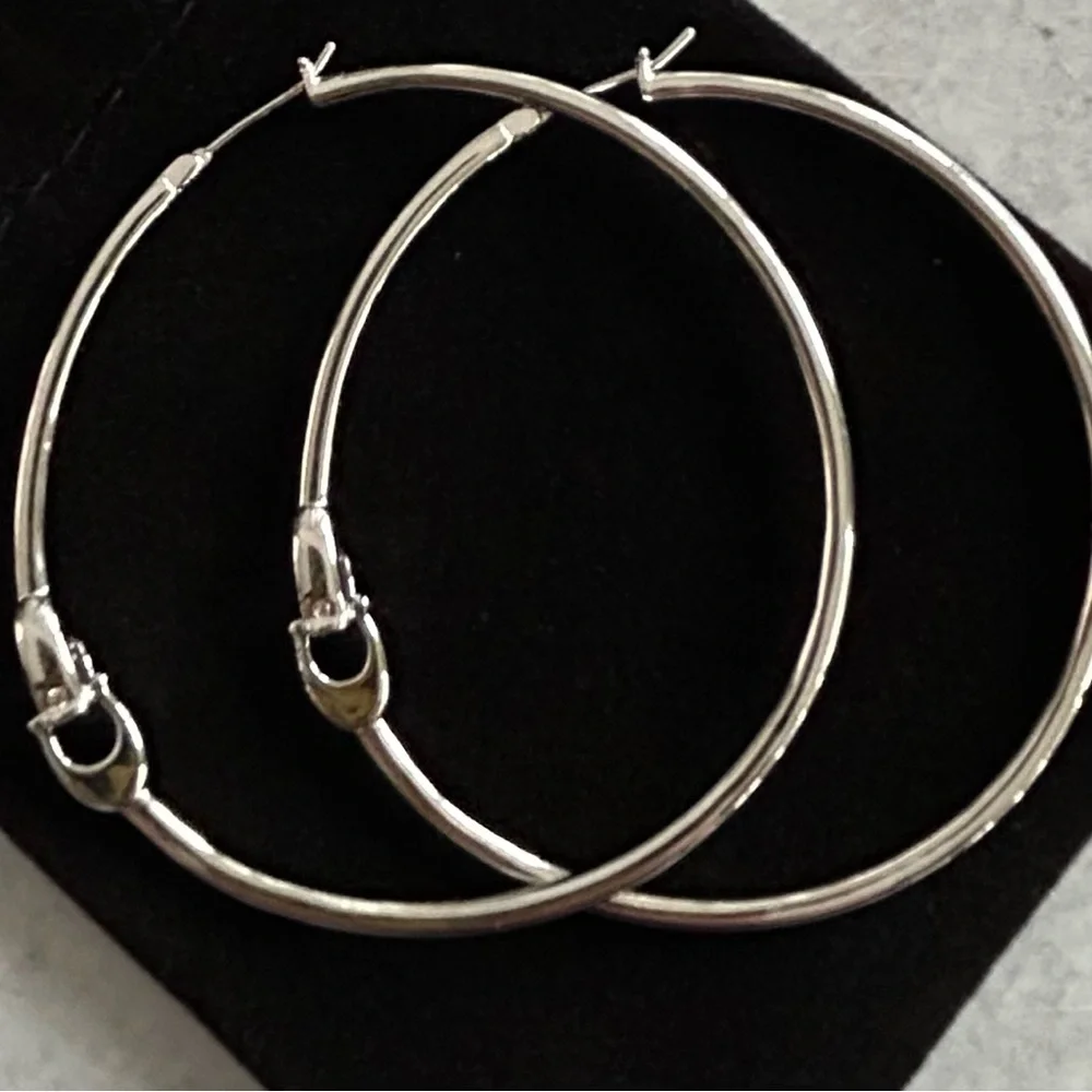 COACH Interlocking Signature C Large Hoop Earrings, Silver NWOT - Picture 2 of 7